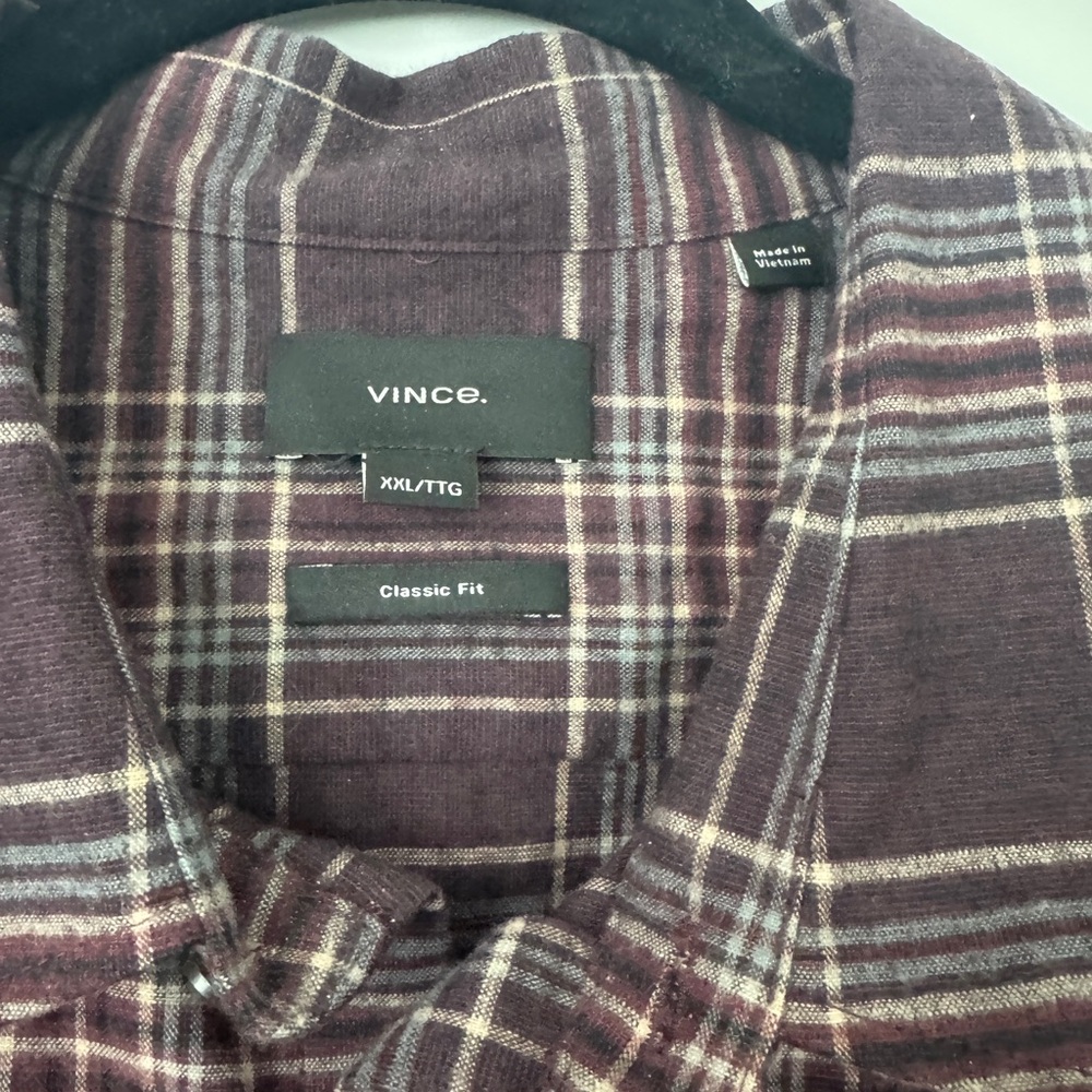 Vince Plaid Shirt in Burgundy and Cream